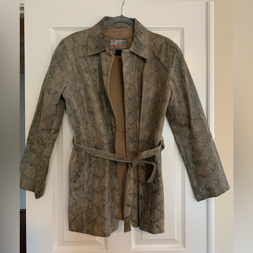 Brandon Thomas 💯% Leather Jacket Gray Snake-Like Effect Button-Down Tie Belt L